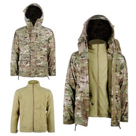 Men's Autumn/Winter Outdoor Three-in-One Windbreaker with Fleece Insulation and Camouflage Hooded Tactical Jacket